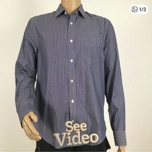 👛 (ANY 2/$15) GAP Non-Iron Long Sleeved Blue/White Vertical Stripe Shirt. Video